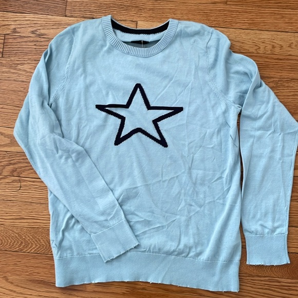 NEW | Zadig & Voltaire Miss Star Crewneck Cotton Sweater Ciel Stone Blue Large - Picture 1 of 12